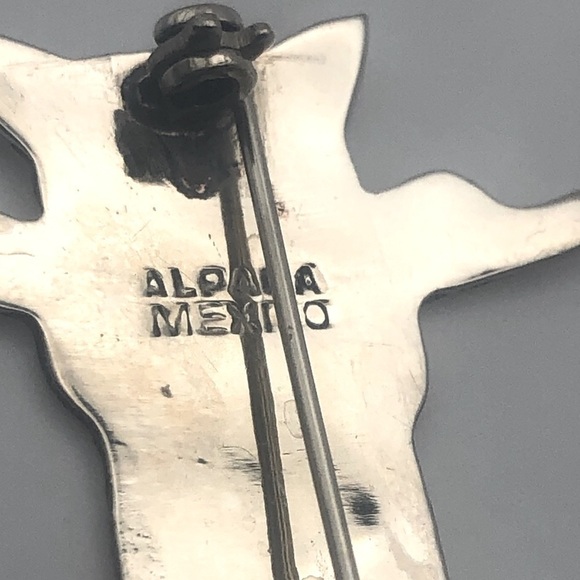 VTG Alpaca Silver & Abalone Kitty Cat Feline Brooch Mexico - 2.2” - Picture 3 of 4